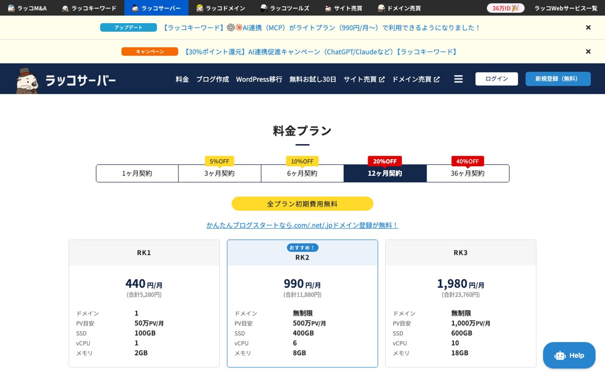 ラッコサーバーの料金プラン
